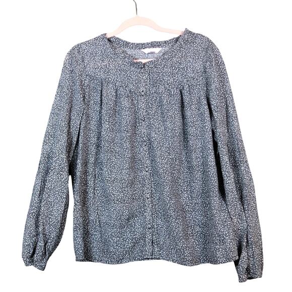 LC Lauren Conrad Womens Blouse Gray White Spotted Button Down Long Sleeve Medium - Picture 1 of 12